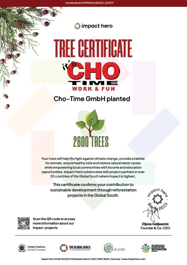 CHO-TIME Tree Planting Certificate – Impact Hero